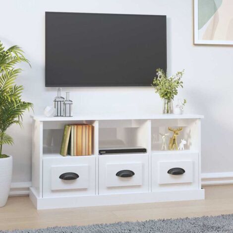 Meuble TV - Armoire de TV  Banc TV  pour Salon blanc brillant 100x35x50 cm bois d'ingénierie -FR25922