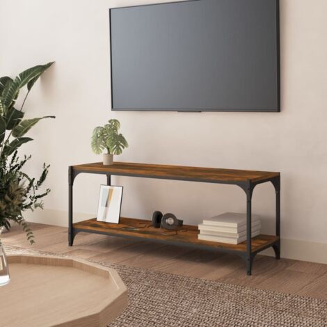 Meuble TV - Armoire de TV  Banc TV  pour Salon Chêne fumé 100x33x41 cm Bois d'ingénierie et acier -FR73635