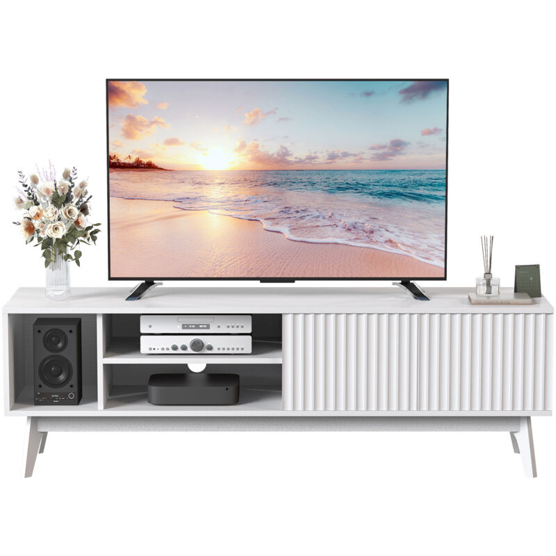 Meuble tv Armoire Lowboard bas 150 x 40 x 48 cm avec 4 compartiments de rangement pour salon,Blanc