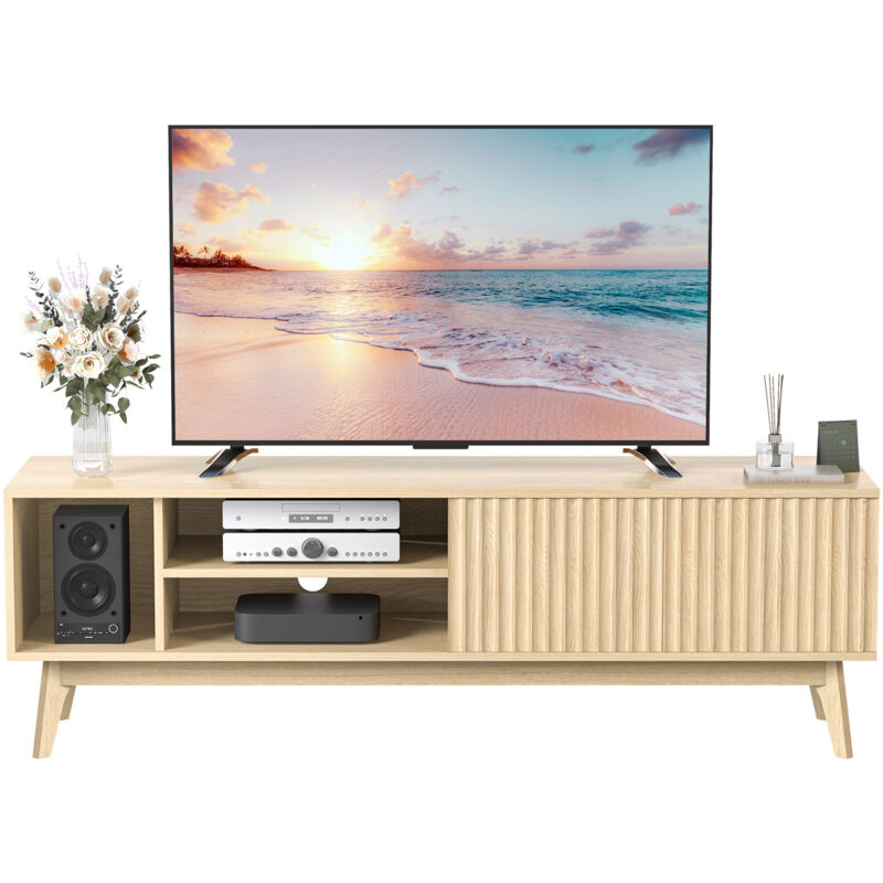Meuble tv Armoire Lowboard bas 150 x 40 x 48 cm avec 4 compartiments de rangement pour salon,Chêne