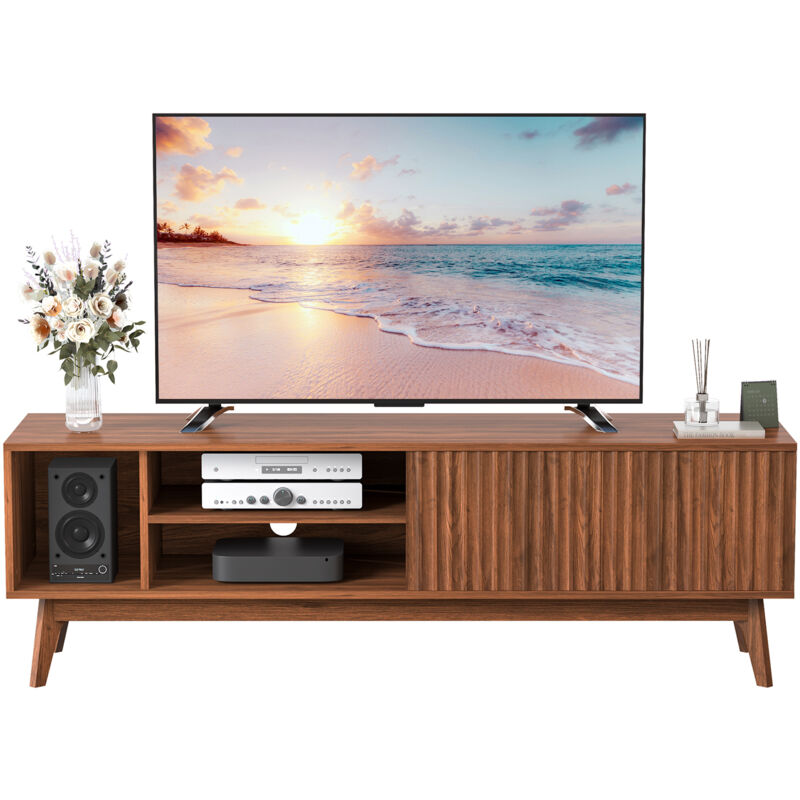 Meuble tv Armoire Lowboard bas 150 x 40 x 48 cm avec 4 compartiments de rangement pour salon,Noyer