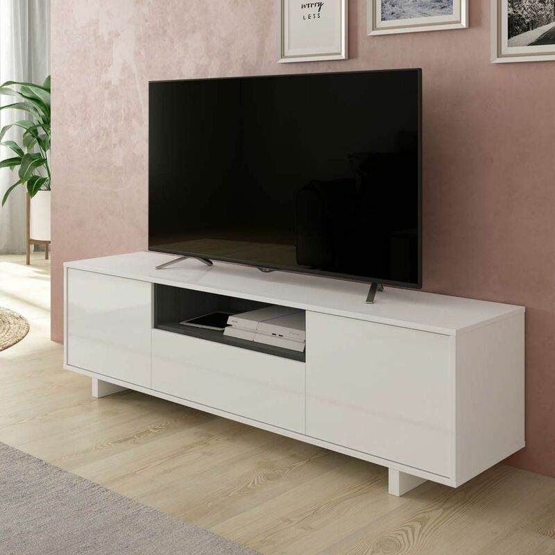 Meuble TV Zaira frêne blanc 150 cm (largeur) x 46 cm (hauteur) x 41 cm (profondeur)