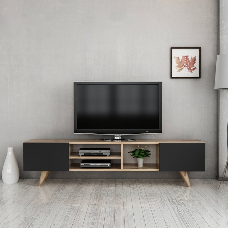 [en.casa] - Meuble tv Assens à 2 portes 40 x 160 x 31 cm effet chêne / noir