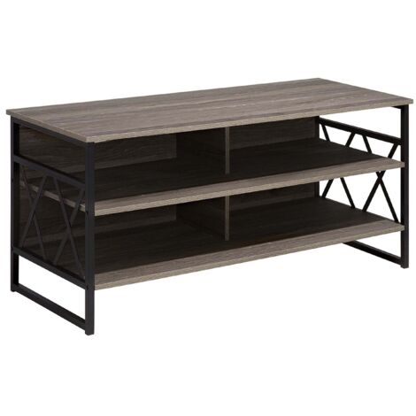 Meuble TV au Style Industriel en Imitation Bois Foncé et Métal Noir 56 cm de Hauteur Beliani