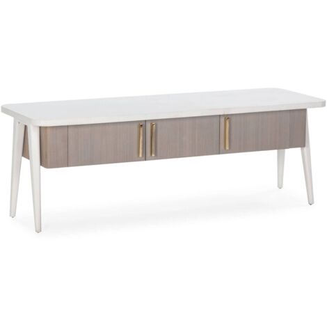 Meuble TV /Audio 150 x 50 x 51 cm Bois - Blanc, Naturel à Patine Grise
