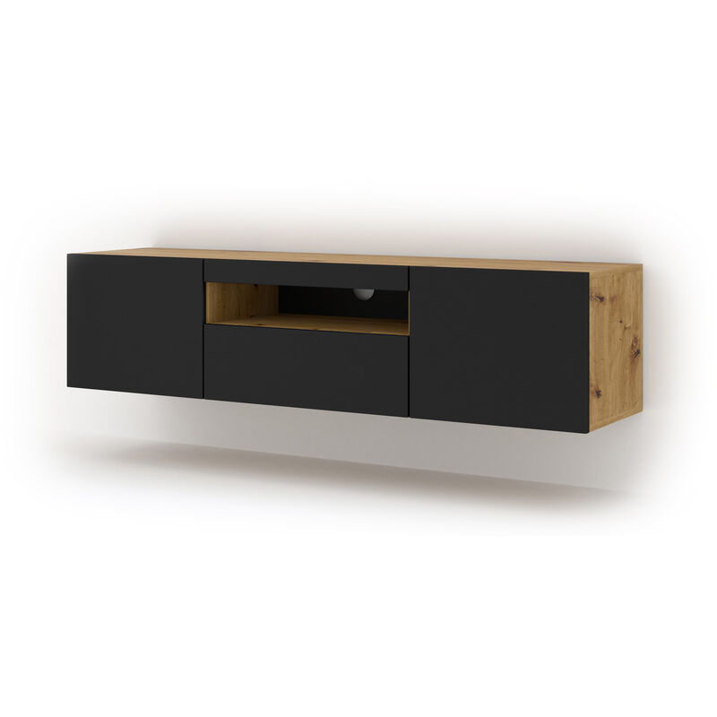 Bim Furniture - Meuble tv aura 150 cm suspendu ou debout chêne artisanal / noir mat