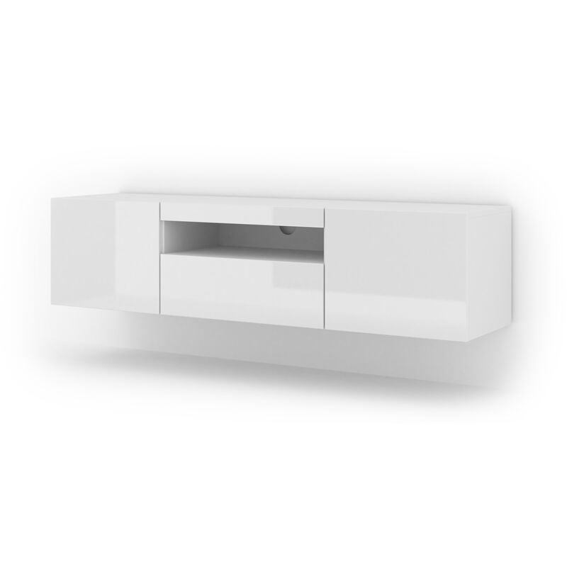 Bim Furniture - Meuble tv aura 150 cm suspendu ou debout blanc mat / blanc brillant
