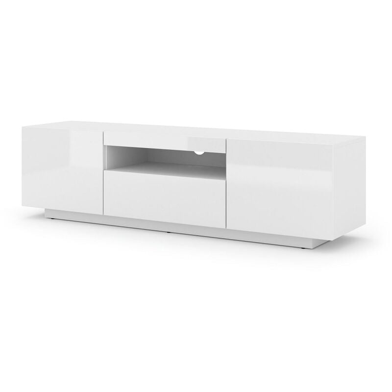 Bim Furniture - Meuble tv suspendu ou au sol 150x42/36x37 Cm stand aura Blanc brillant