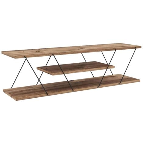 Meuble TV avec 1 étagère - Naturel et noir - DELORY