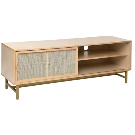 Meuble TV avec 1 porte cannage rotin - Longueur 140 x Profondeur 40 x Hauteur 50 cm