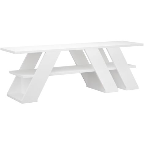 Meuble TV avec 1 tablette coloris blanc - longueur 140 x profondeur 34 x hauteur 40 cm