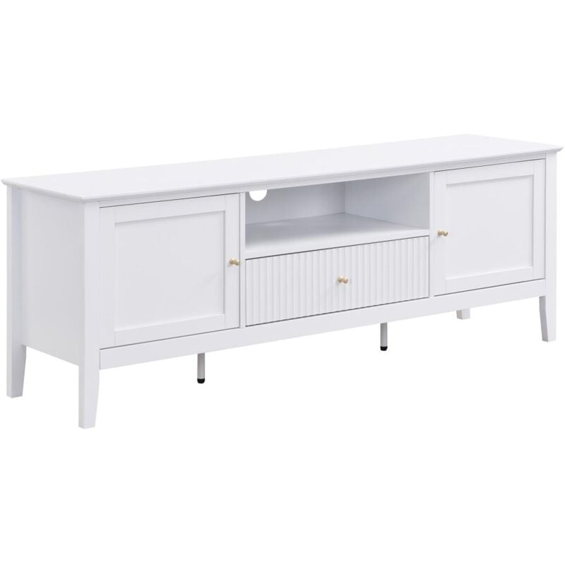 Vente-unique - Meuble tv avec 2 portes, 1 tiroir et 1 niche en mdf - Blanc - nariva