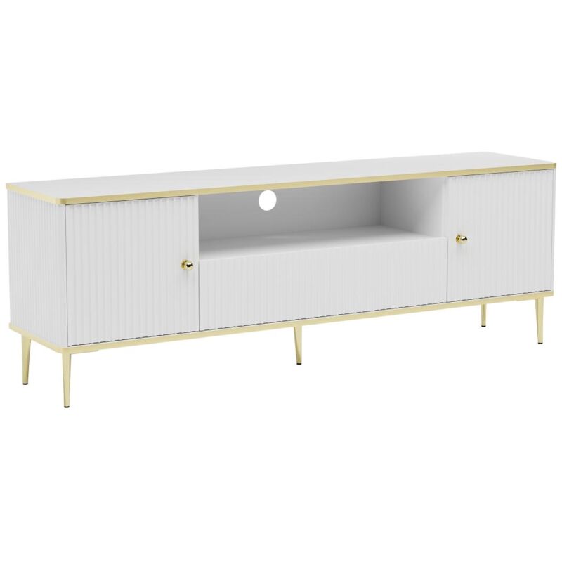 Meuble tv avec 2 portes, 1 tiroir et 1 niche en mdf et acier - Blanc et doré - sinead de Pascal Morabito