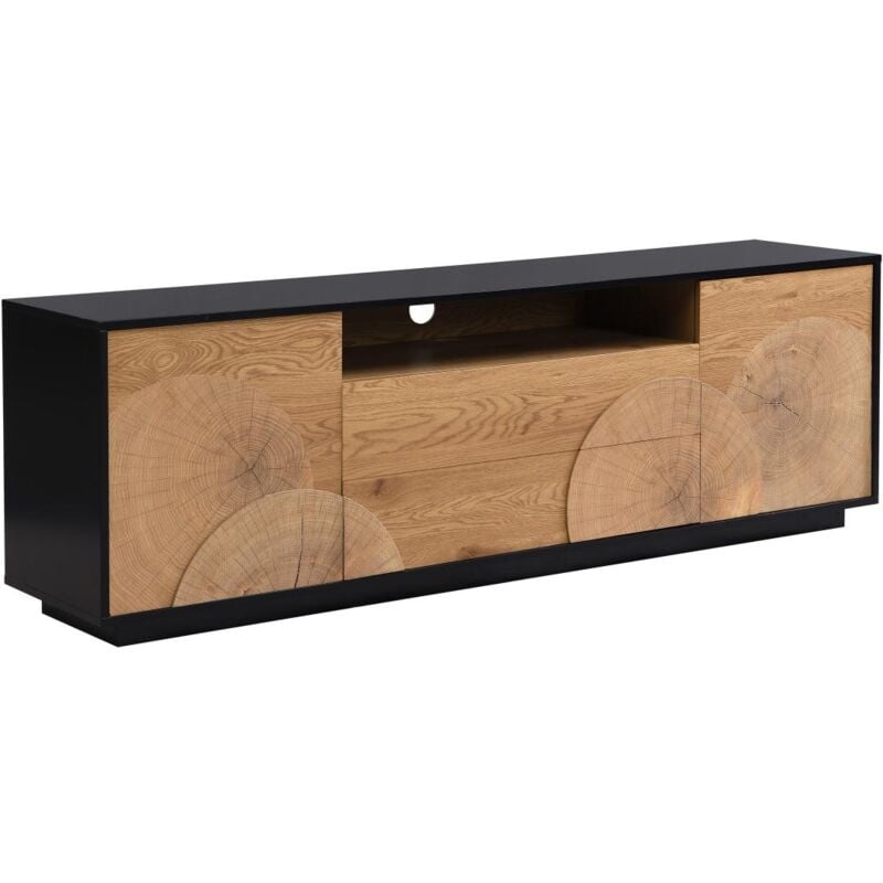 Meuble tv avec 2 portes, 2 tiroirs et 1 niche en mdf - Naturel et noir - yasmelia