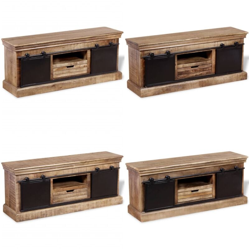 Vidaxl - Meuble tv avec 2 portes coulissantes Bois de manguier massif - Meuble Tv Industriel - Meuble Tv Vintage - Meuble Tv Rustique - Rangement