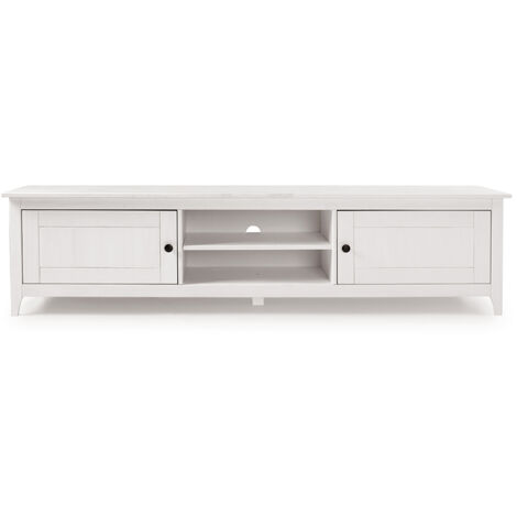 Meuble TV avec 2 portes et 2 étagères ouvertes coloris Blanc - Longueur 180 x Hauteur 45 x profondeur 35 cm
