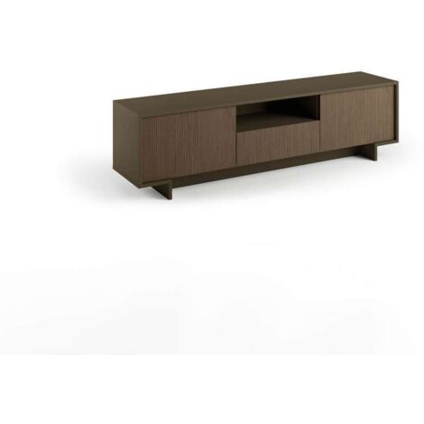 Meuble TV avec 2 portes et tiroir central en bronze nervuré foncé
