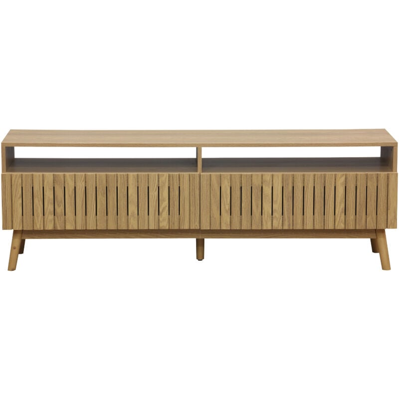Meuble tv avec 2 tiroirs coloris naturel, pieds en bois - Longueur 150 x profondeur 40 x hauteur 50 cm Pegane