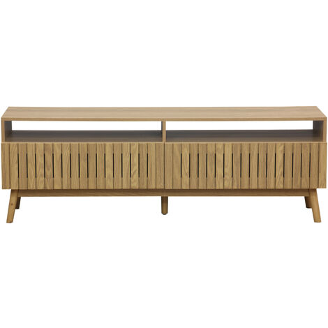 Meuble TV avec 2 tiroirs coloris naturel, pieds en bois - Longueur 150 x profondeur 40 x hauteur 50 cm -PEGANE-