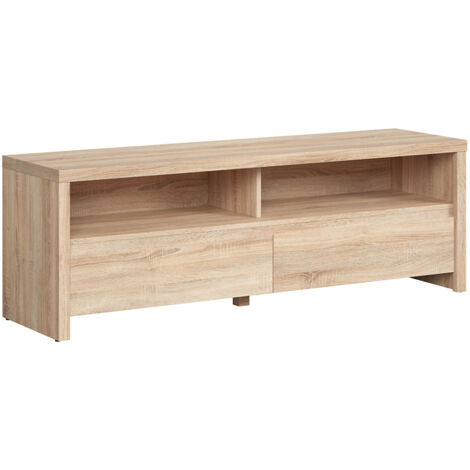 Meuble TV avec 2 tiroirs et une étagère, coloris chêne Sonoma - Longueur 143,5 x Hauteur 48,5 x Profondeur 40,5 cm