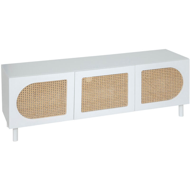 Meuble tv avec 3 portes de rangement en bois coloris blanc - Longueur 140 x Profondeur 41,7 x Hauteur 50 cm