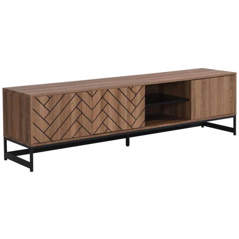 Vente-unique - Meuble tv avec 3 portes et 2 niches - mdf - Naturel et noir - caratana