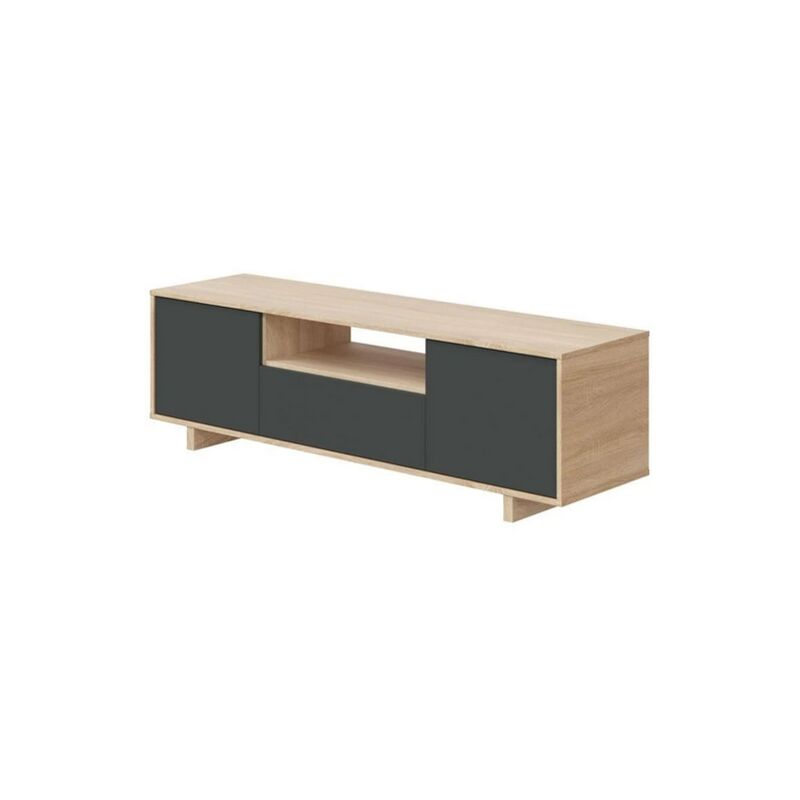 Meuble TV Zaira Chêne Canadien - Anthracite 150cm (L) x 47cm (H) - Chêne Canadien - Anthracite