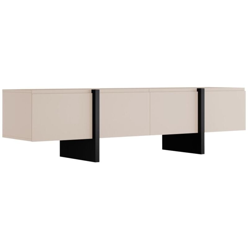 Vente-unique - Meuble tv avec 4 portes en mdf - Beige et Noir - luvonia
