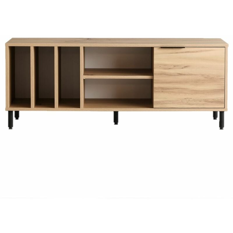 Meuble TV avec 5 niches de rangement et une porte en panneaux de particule