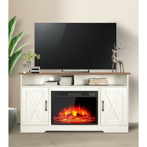Cheminée électrique blanche de 101,6 cm sur pied - Moderne et réaliste -  Flamme LED - Chauffage avec télécommande pour meuble TV - Maison