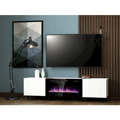 ROXY MEUBLE TV AVEC CHEMINÉE ÉLECTRIQUE CM183X35X38H NOIR BRILLANT