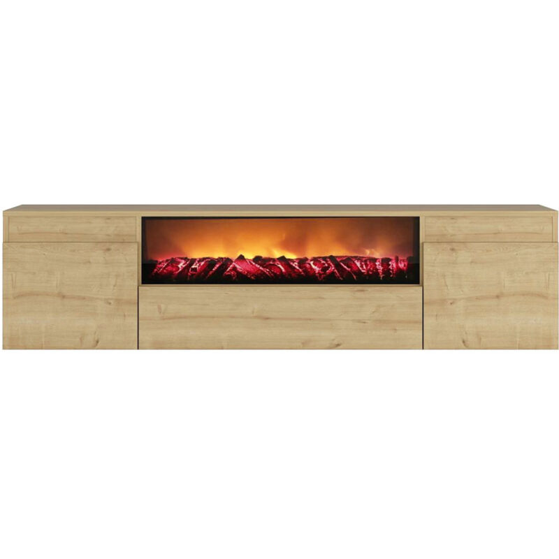 Meuble TV avec cheminée LED 180cm aspect bois PYRO Meuble TV avec cheminée LED 180cm aspect bois PYRO