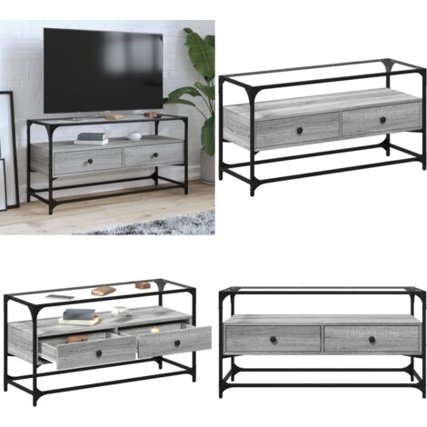 Meuble TV avec dessus en verre sonoma gris bois d'ingénierie - Meubles Tv - Meuble Téléviseur - Support Tv - Unité Tv - Meuble Industriel - Home & Living
