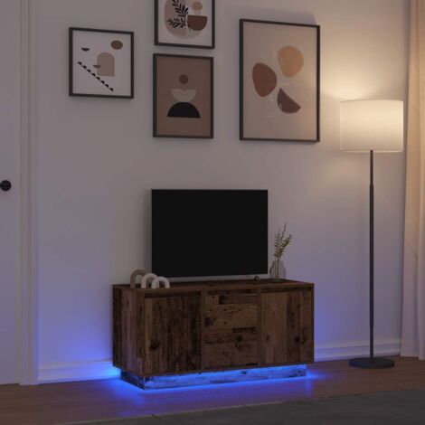 Meuble TV avec éclairage LED-Banc TV-Meuble Télé avec LED vieux bois 100x41x50 cm 456440