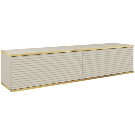 Meuble TV Avec Lamelles Beige, 135 × 30 × 32 cm, Push to Open