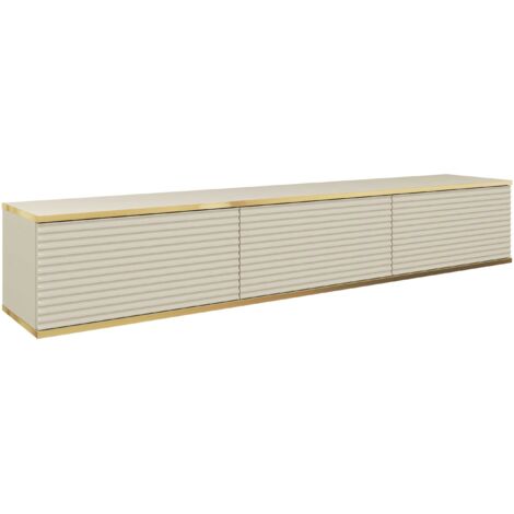Meuble TV Avec Lamelles Beige, 175 × 30 × 32 cm, Push to Open