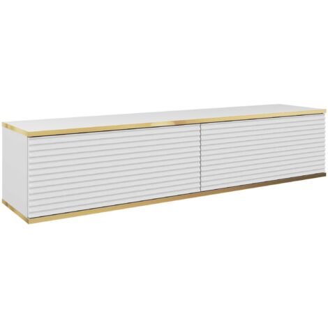Meuble TV Avec Lamelles Blanc, 135 × 30 × 32 cm, Push to Open