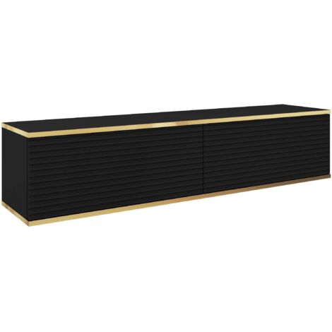 Meuble TV Avec Lamelles Noir, 135 × 30 × 32 cm, Push to Open