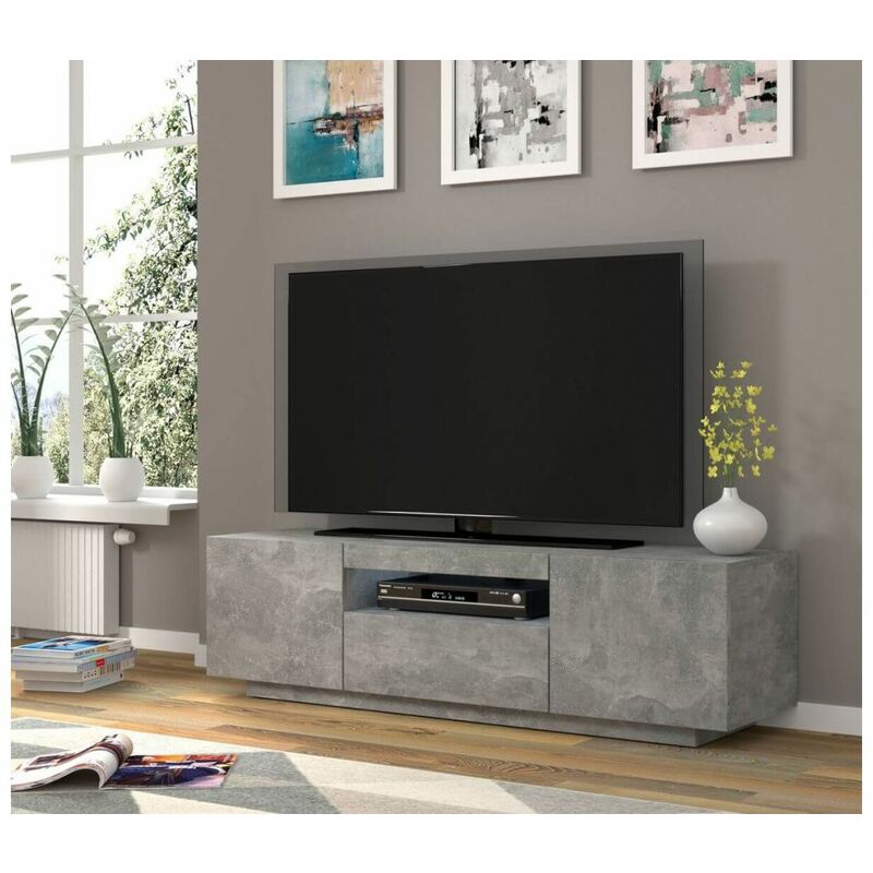 Subleem - Meuble TV avec LED 150 cm CONSTANCE Béton - Gris