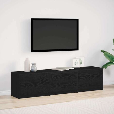 Meuble TV avec LED avec bandes LED-Banc TV-Meuble Télé Chêne Noir 165 x 34 x 40 cm