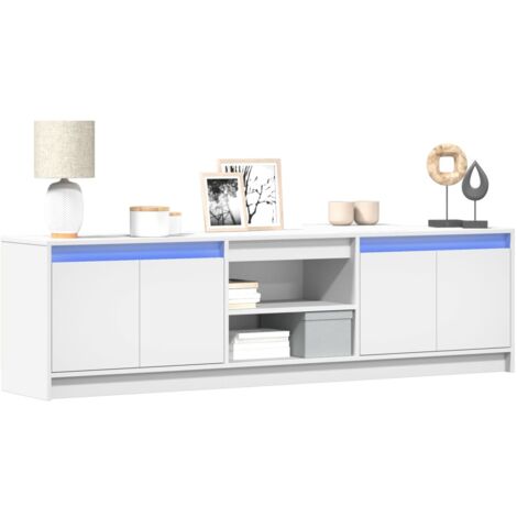 Meuble TV avec LED, Banc TV, Armoire de rangement blanc 180x34x50 cm bois d'ingénierie FR953955 DESIGN IN