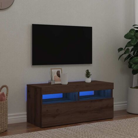 Meuble TV avec LED-Banc TV-Meuble Télé avec lumière LED chêne artisanal bois d'ingénierie 571182