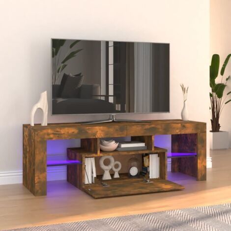 Meuble TV avec LED-Banc TV-Meuble Télé avec lumière LED chêne fumé 120x35x40 cm 427652