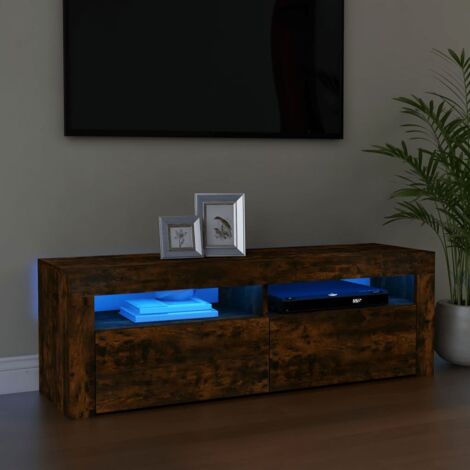 Meuble TV avec LED-Banc TV-Meuble Télé avec lumière LED Chêne fumé 120x35x40 cm 591941