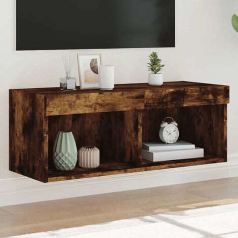 Meuble TV avec LED-Banc TV-Meuble Télé avec lumière LED chêne fumé 80x30x30 cm 779001