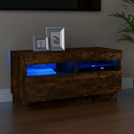 Meuble TV avec LED-Banc TV-Meuble Télé avec lumière LED chêne fumé 80x35x40 cm 491675