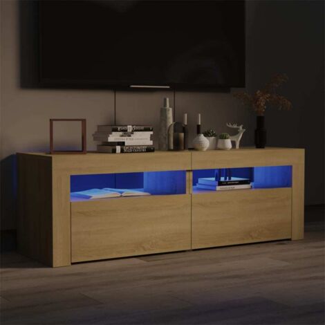 Meuble TV avec LED-Banc TV-Meuble Télé avec lumière LED chêne sonoma 120x35x40 cm 837762