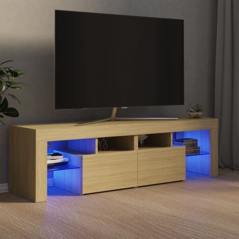 Meuble TV avec LED-Banc TV-Meuble Télé avec lumière LED Chêne sonoma 140x36,5x40 cm 842136