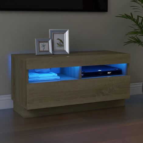 Meuble TV avec LED-Banc TV-Meuble Télé avec lumière LED chêne sonoma 80x35x40 cm 155785