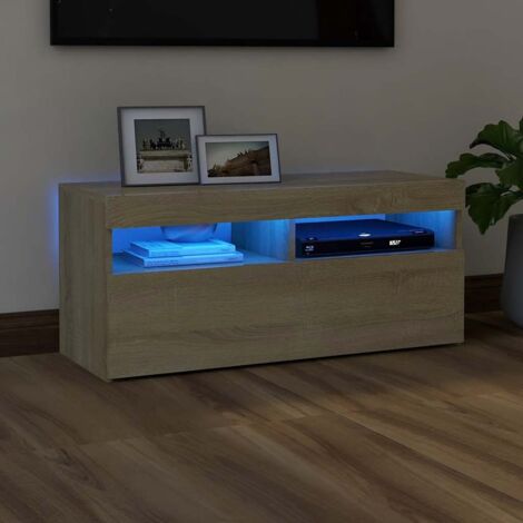 Meuble TV avec LED-Banc TV-Meuble Télé avec lumière LED chêne sonoma 90x35x40 cm 522555